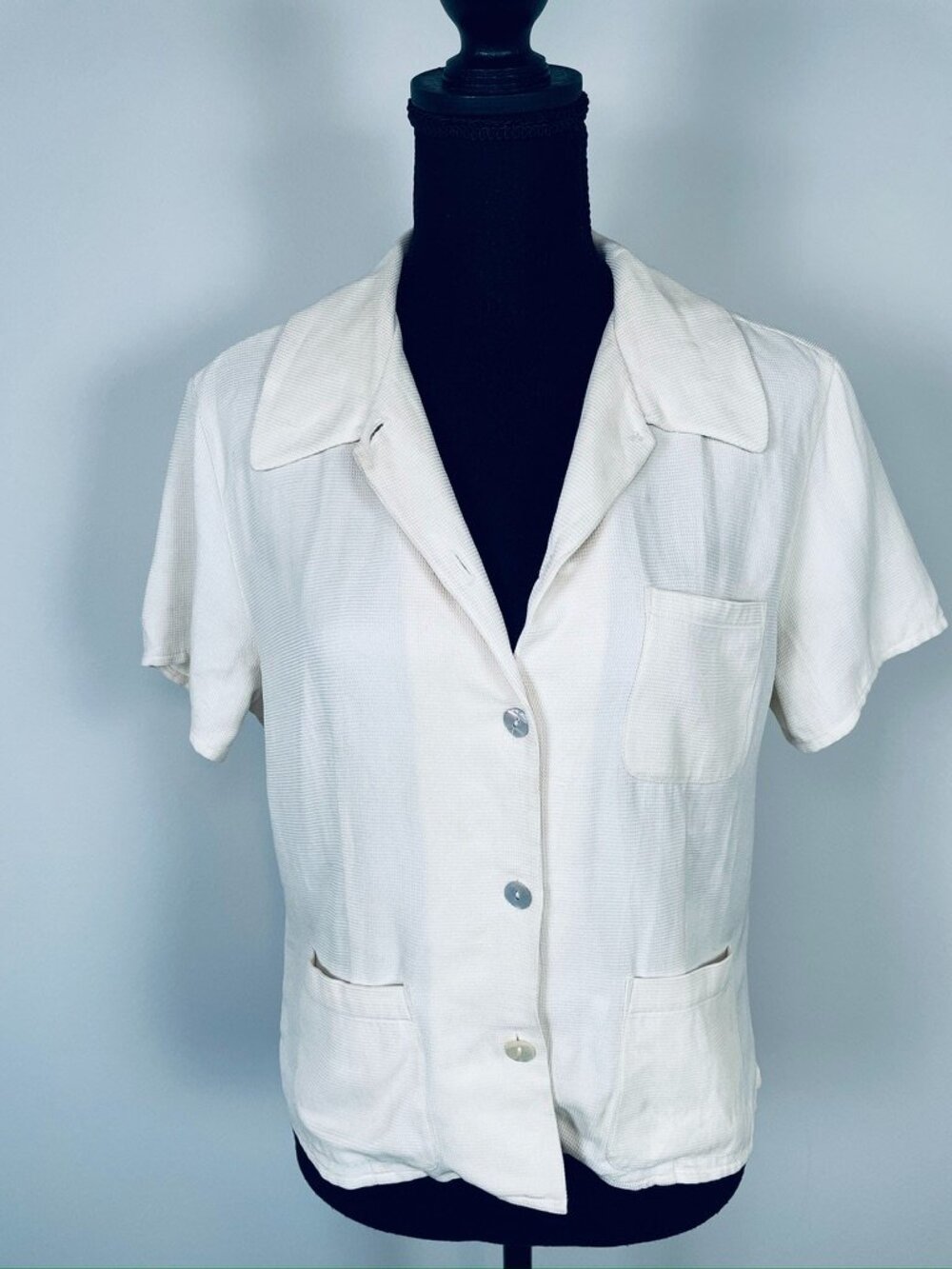 TALBOTS ivory 100% silk short-sleeve blouse jacket, size 10